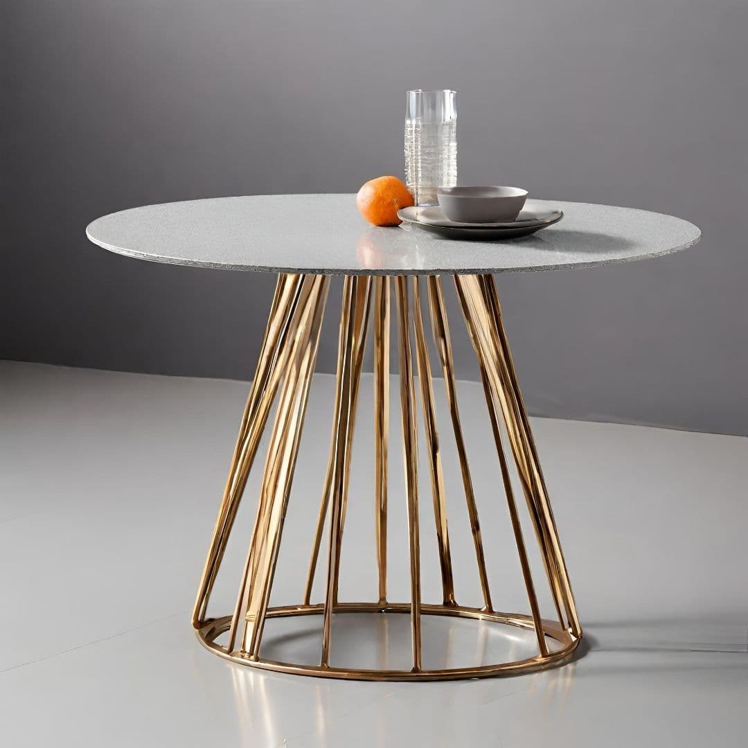 Elegant Golden-Base Stone Top Dining Table — image 1 of 2