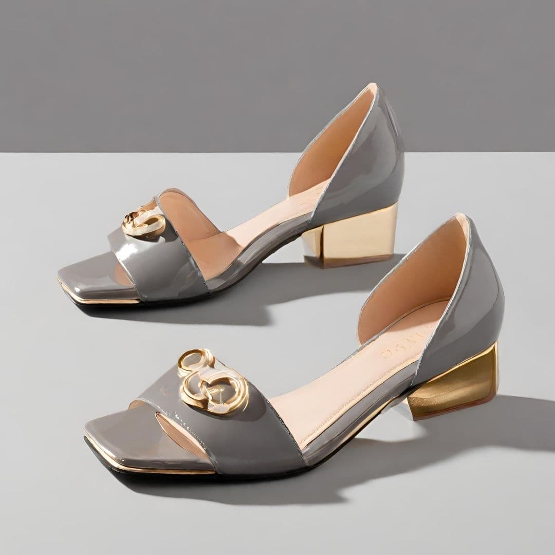 Elegant Patent Leather Peep-Toe Pumps with Gold-Tone Heel — image 1 of 2
