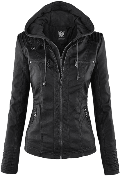 Lock and Love Women's Removable Hooded Faux Leather Moto Biker Jacket — image 1 of 1